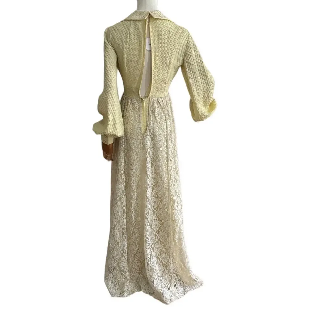 Bridgerton-Inspired Vintage Lace Gown | Romantic Regency Cottagecore Maxi XXS - Picture 3 of 16